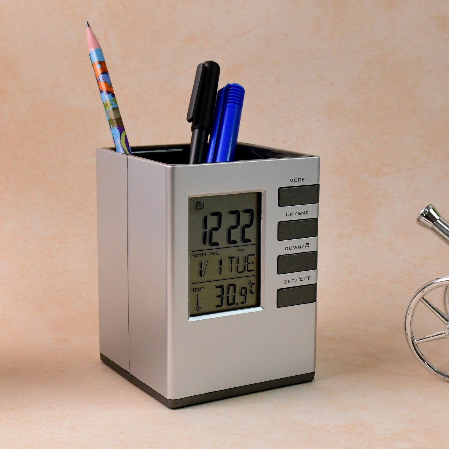 Multifunction Cube Digital Desk Clock with Pen Holder (1 Pc) Multifunction Cube Digital Desk Clock with Pen Holder (1 Pc)